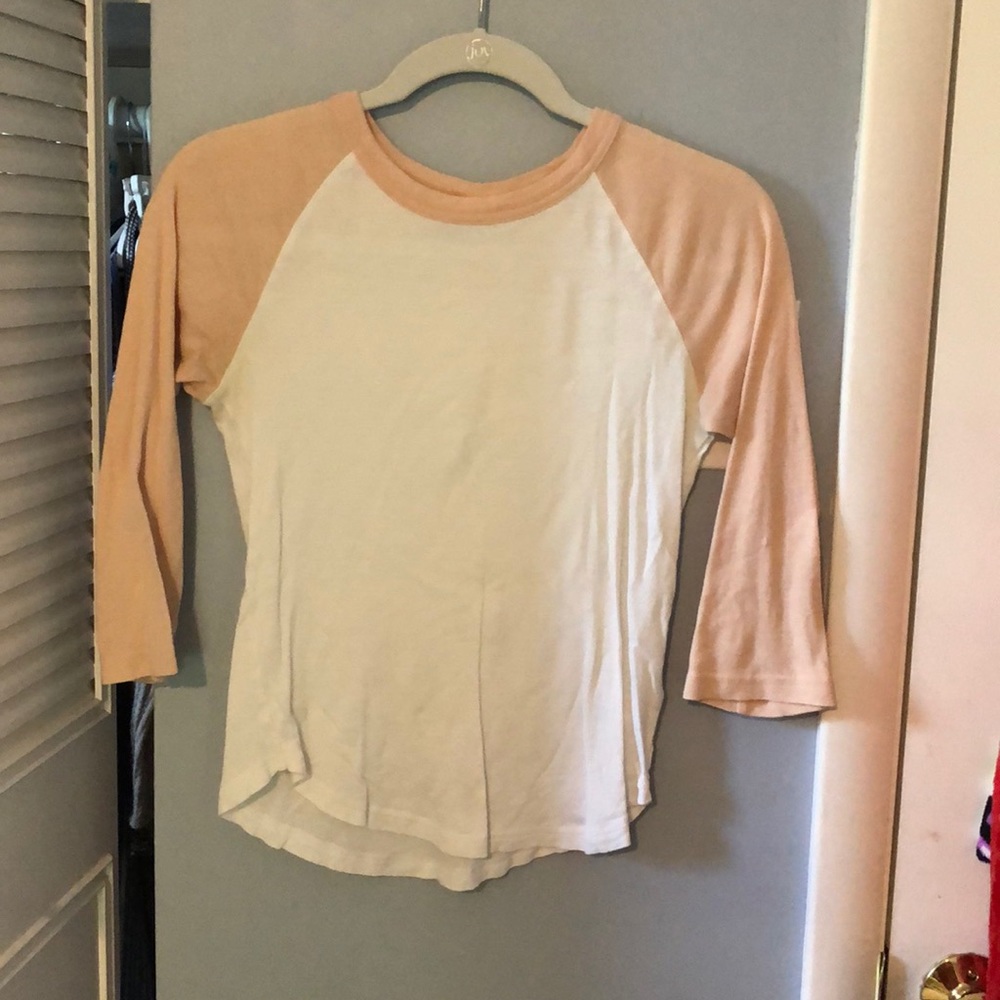 Baseball Tee with Salmon Colored Sleeves